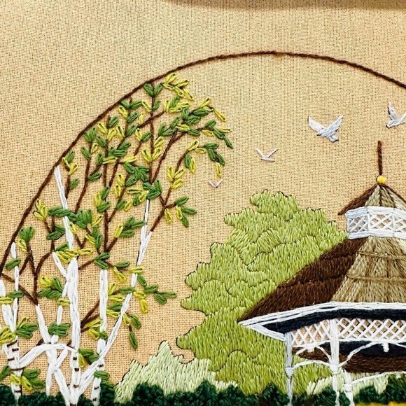 Vintage Sunset Stitchery Sunset in the Park Needlepoint Embroidery Completed - Picture 5 of 9